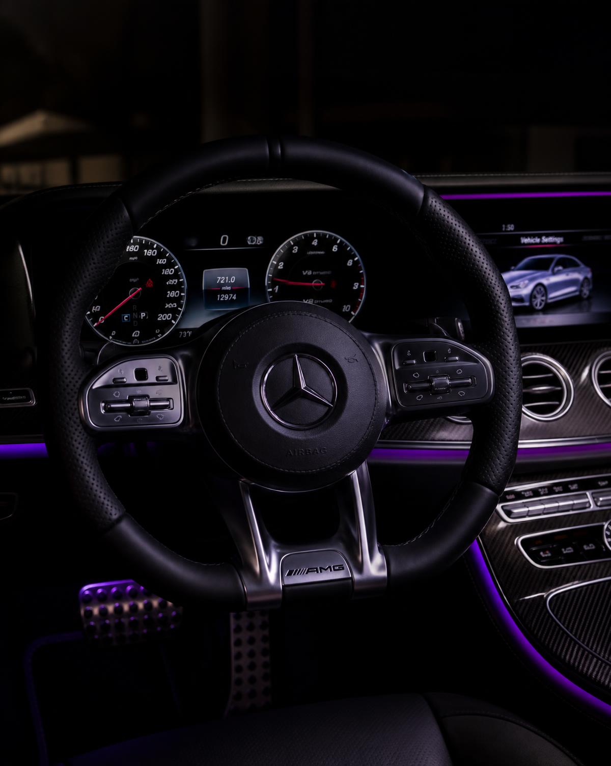 Detailed steering wheel and instrument cluster